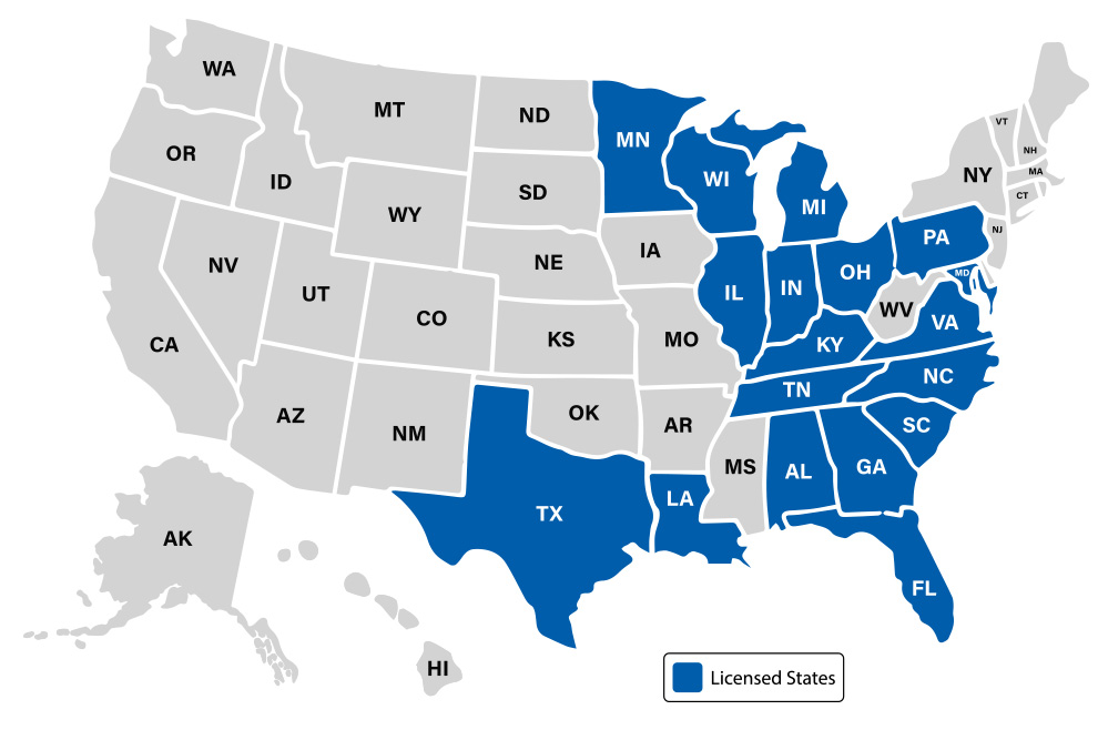 Map of Ross Mortgage Licensed States